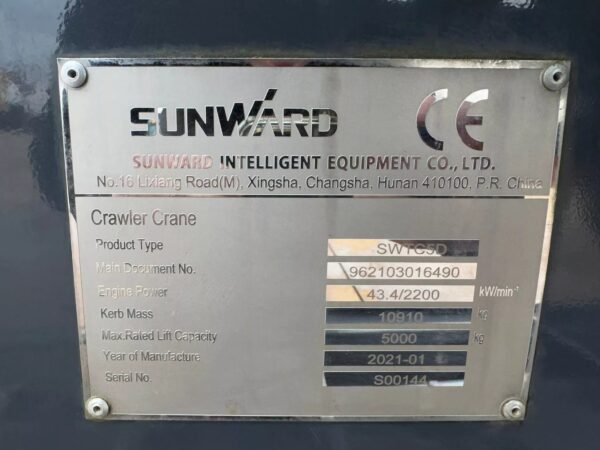 Sunward SWTC5D Telescopic Crawler Crane – CE certifeid - Image 20