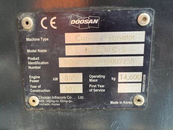 Buy Doosan DX140LC-5 Excavator – CE / Verachtert CW30 – GP edge bucket - Image 9