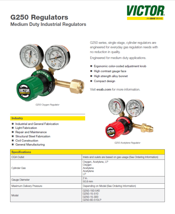 Victor G250 Medium Duty Acetylene Regulator - Image 2