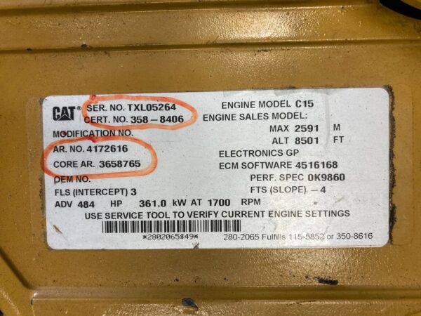 2014 Caterpillar C15 Industrial Engine w/Jakes & New Rods & Mains - Image 5