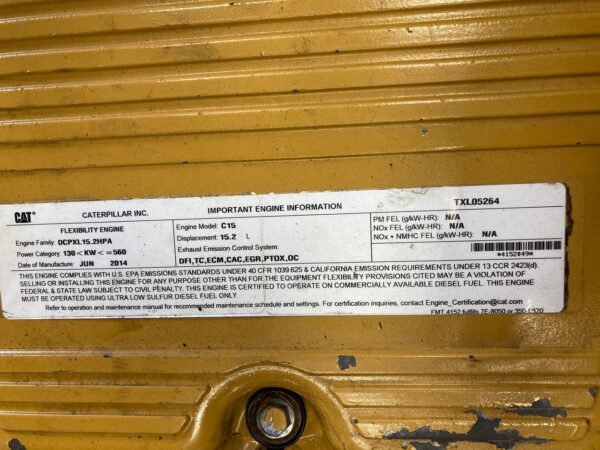 2014 Caterpillar C15 Industrial Engine w/Jakes & New Rods & Mains - Image 6